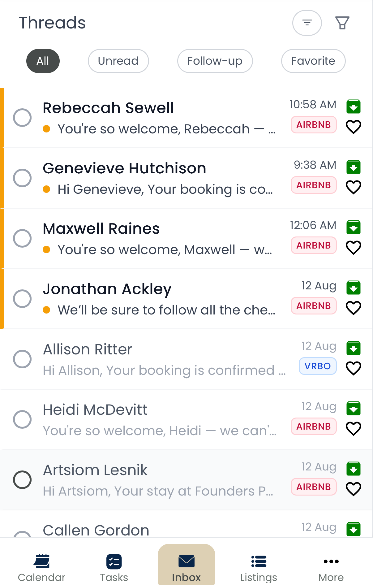 Feather guest inbox on mobile