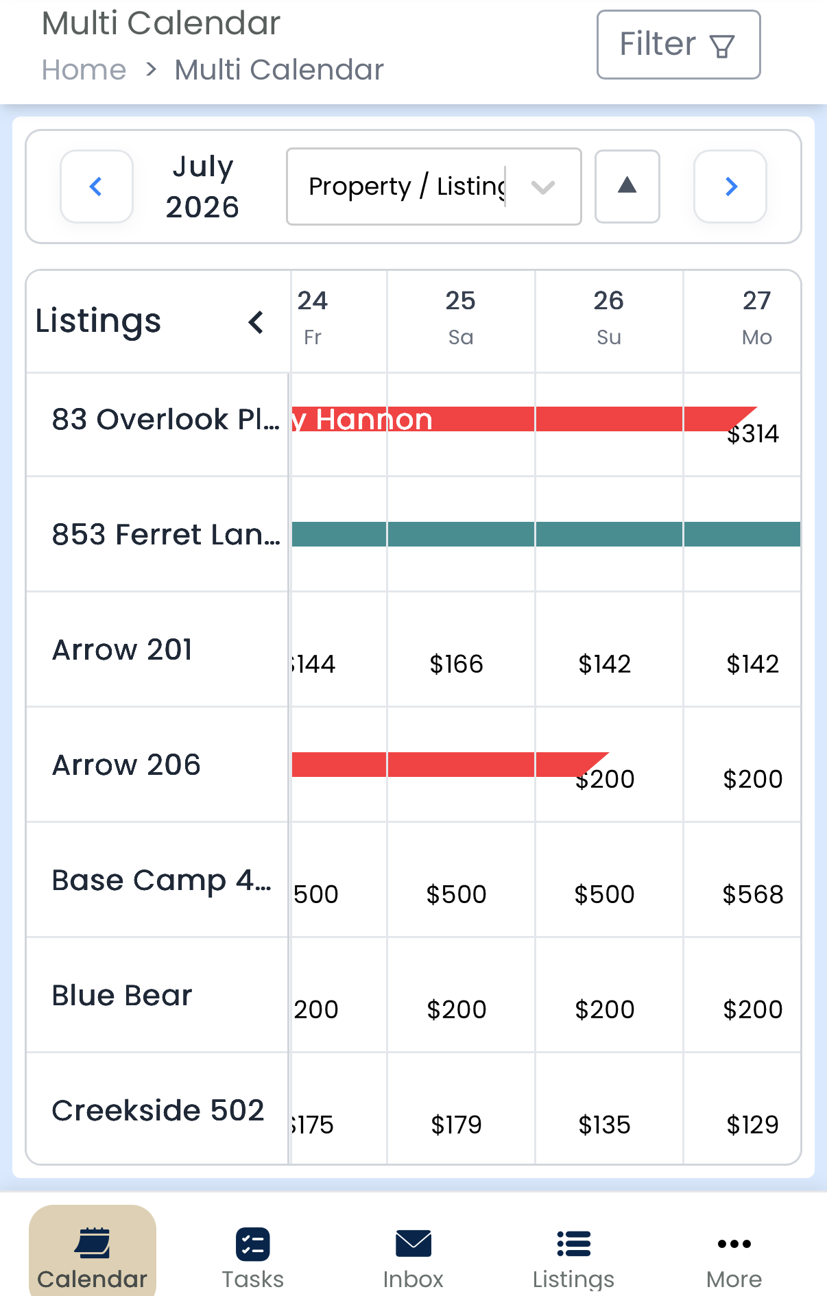 Feather multi-calendar on mobile