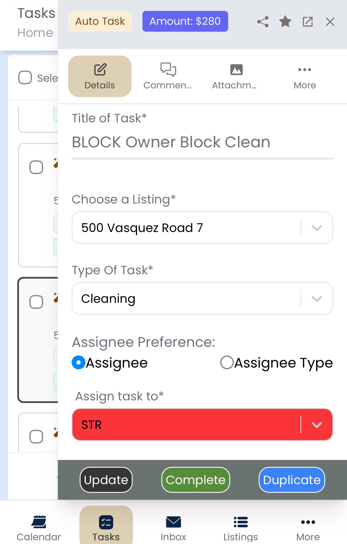 Feather task detail on mobile
