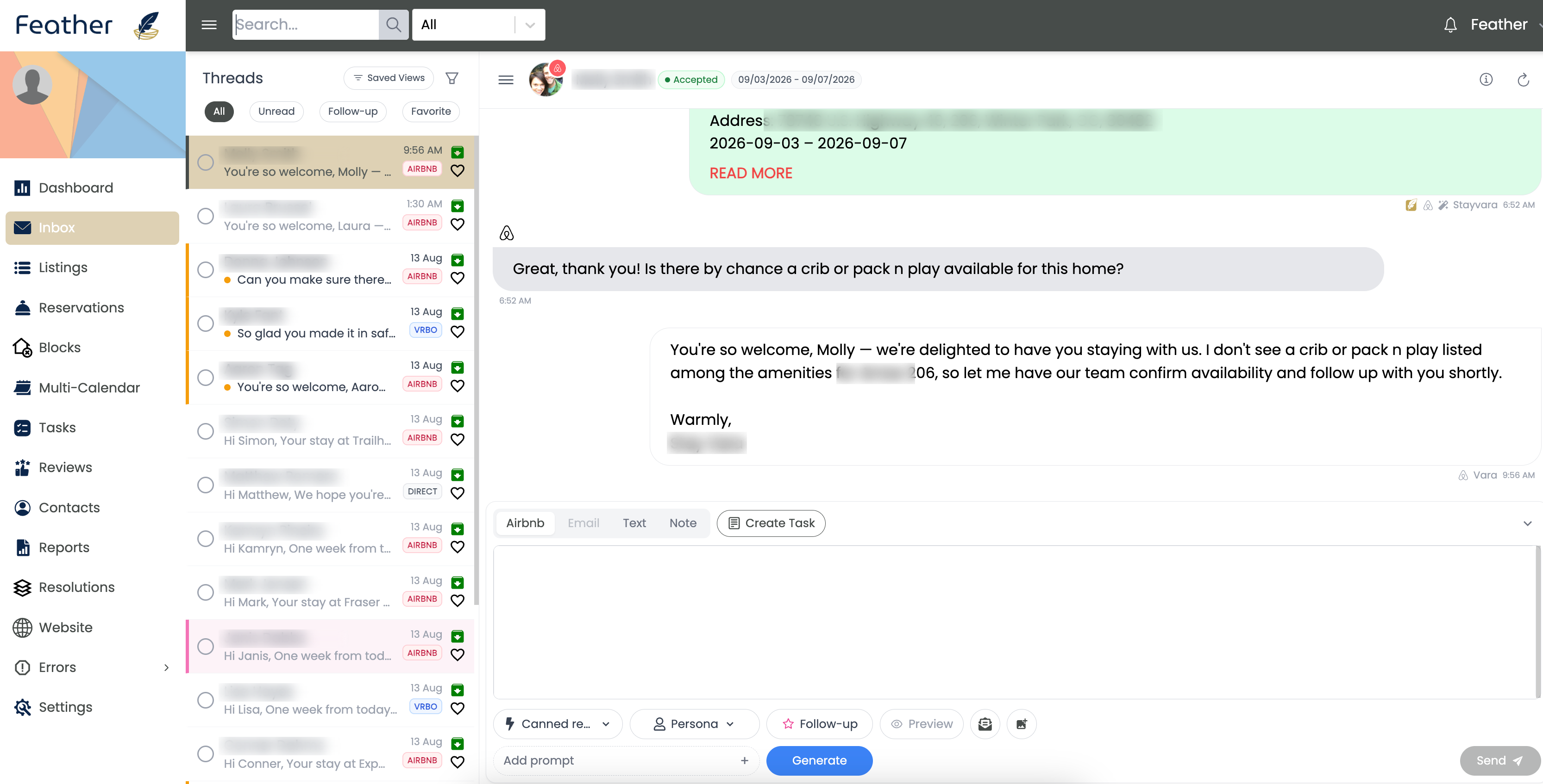 Feather inbox thread list
