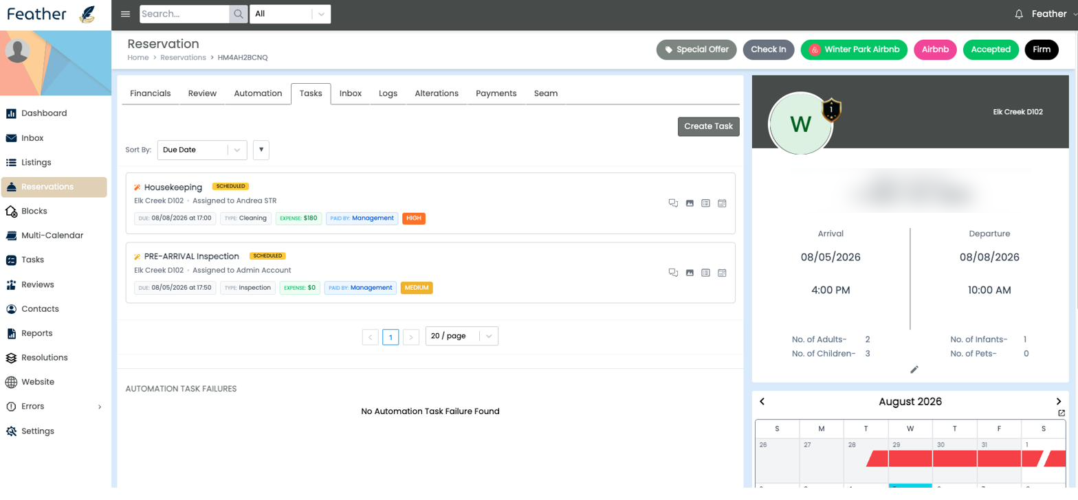 Feather task panel with linked expenses