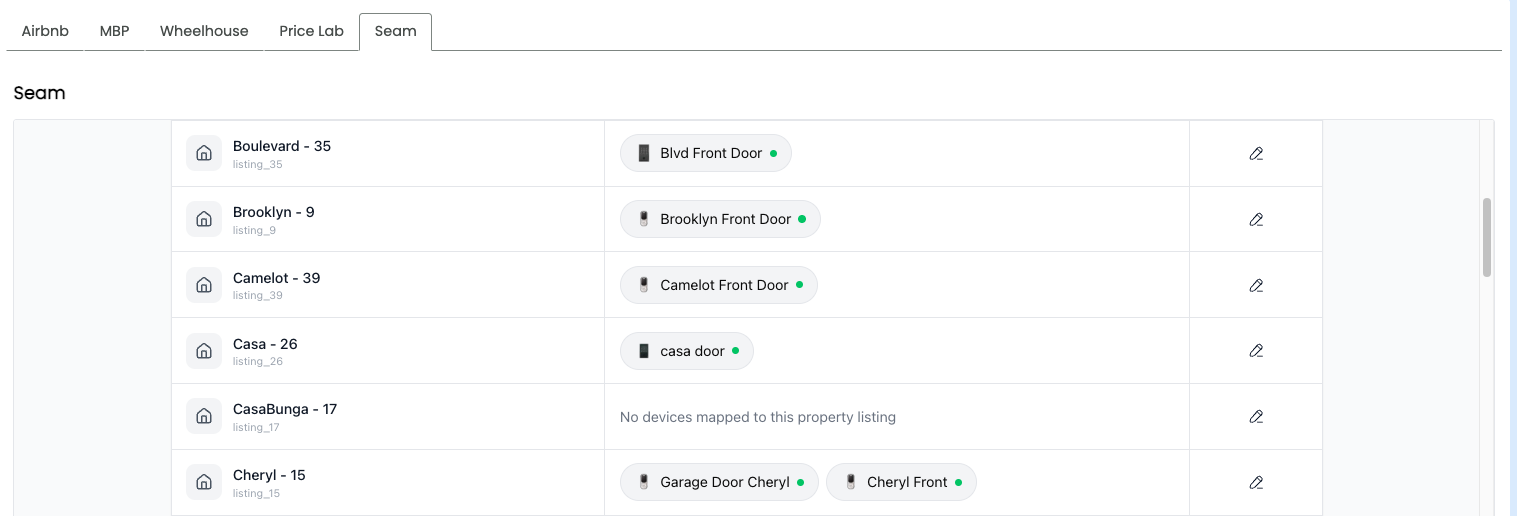 Portfolio-wide Seam smart-lock device mapping across listings